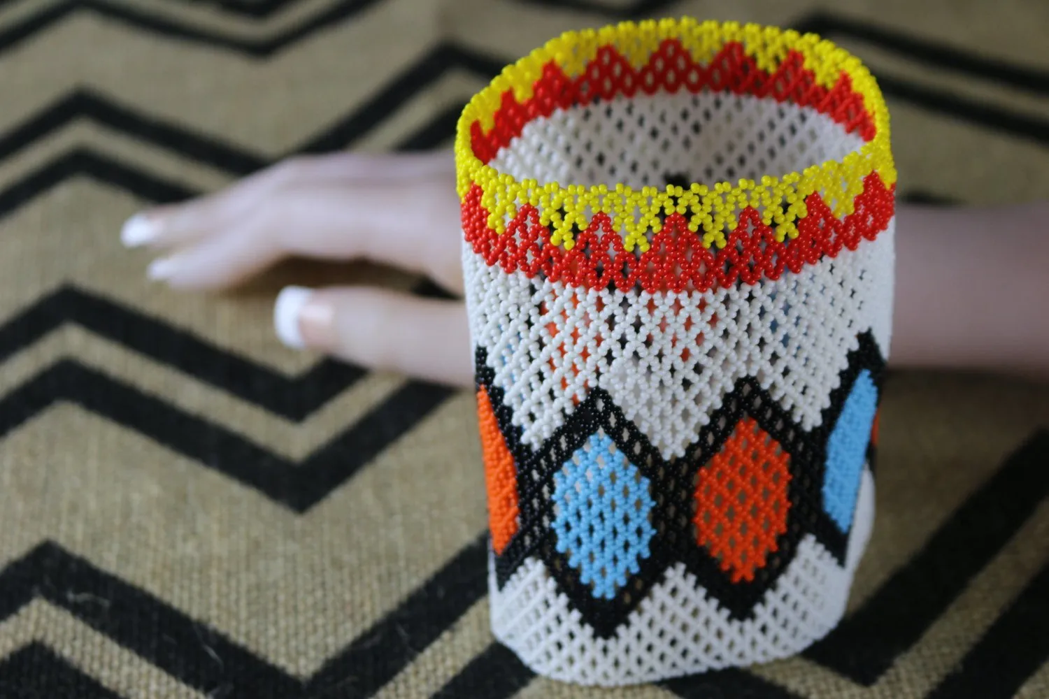Art# K251  4.5  inch. Original Kayapo Traditional Peyote stitch Beaded Bracelet from Brazil.