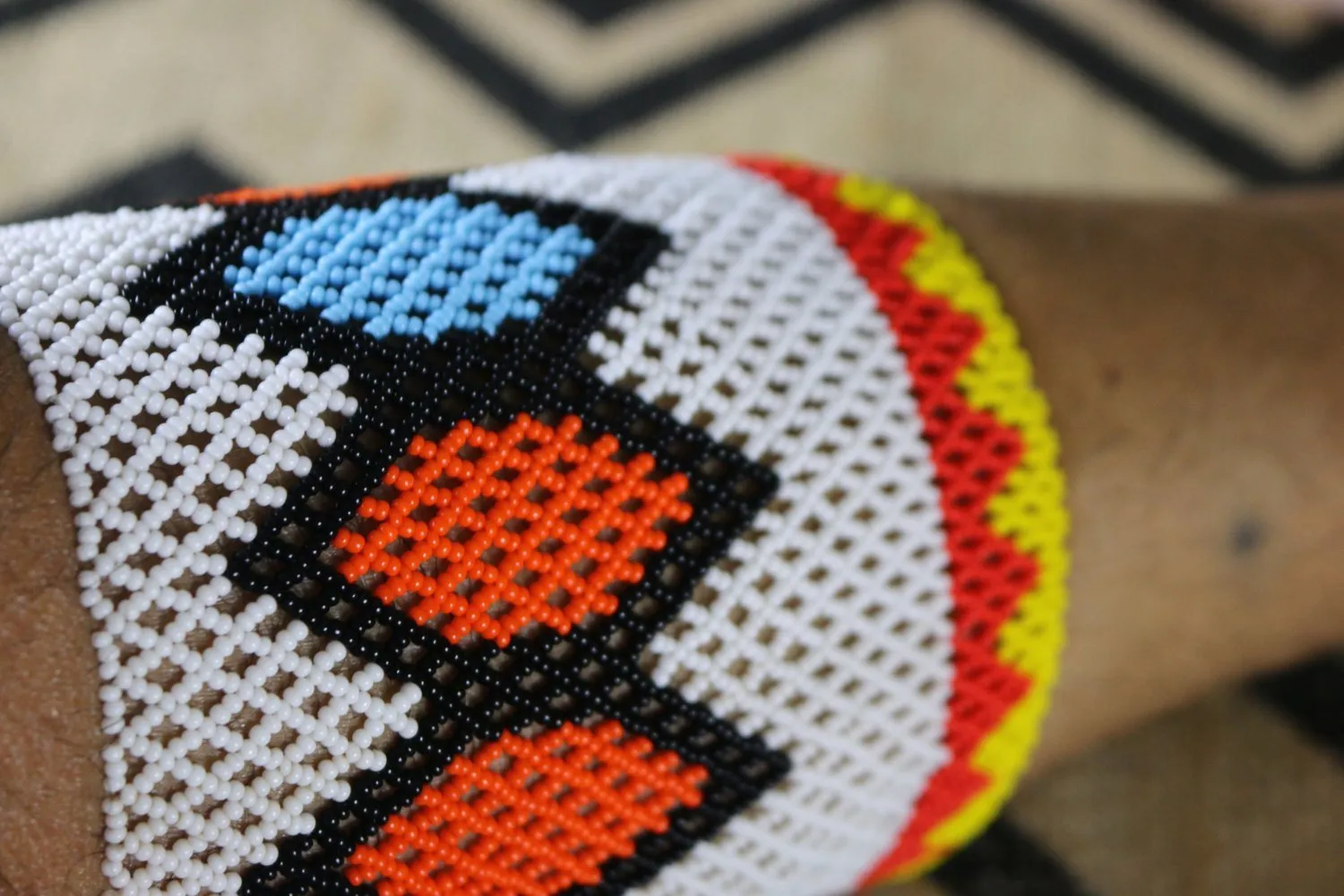 Art# K251  4.5  inch. Original Kayapo Traditional Peyote stitch Beaded Bracelet from Brazil.