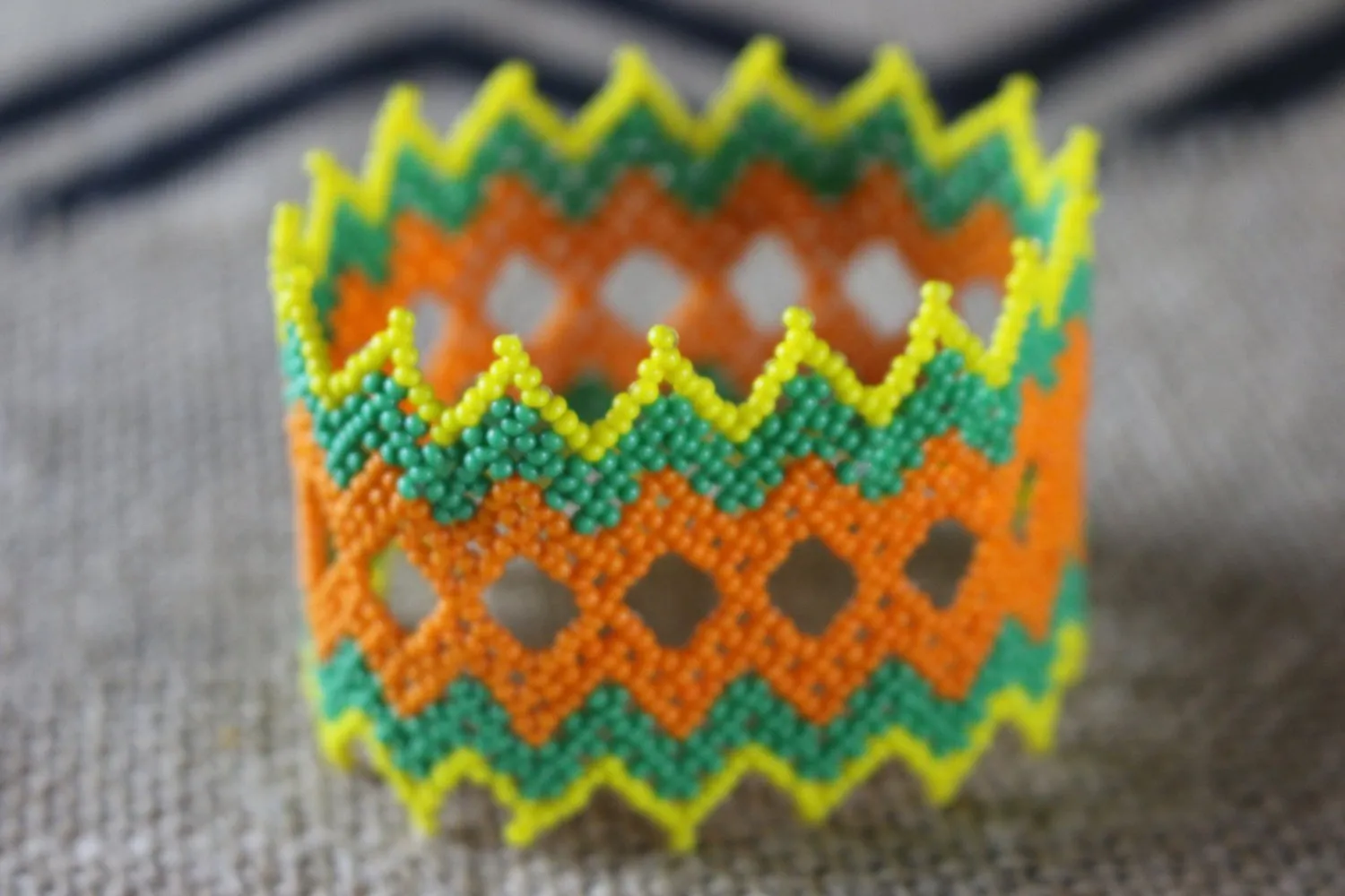 Art# K326  3  inch. Original Kayapo Traditional Peyote stitch Beaded Bracelet from Brazil