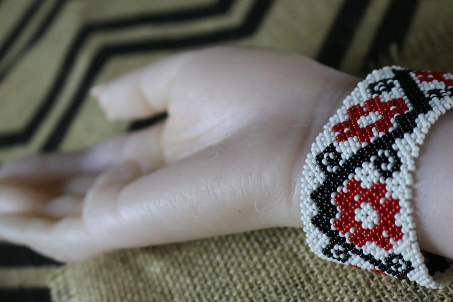 Art# K382  3  inch. Original Kayapo Traditional Peyote stitch Beaded Bracelet from Brazil