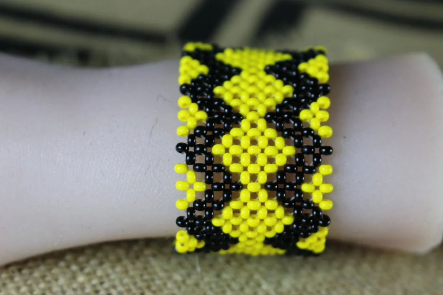 Art# K416 - 3  inch. Original Kayapo Traditional Peyote stitch Beaded Bracelet from Brazil