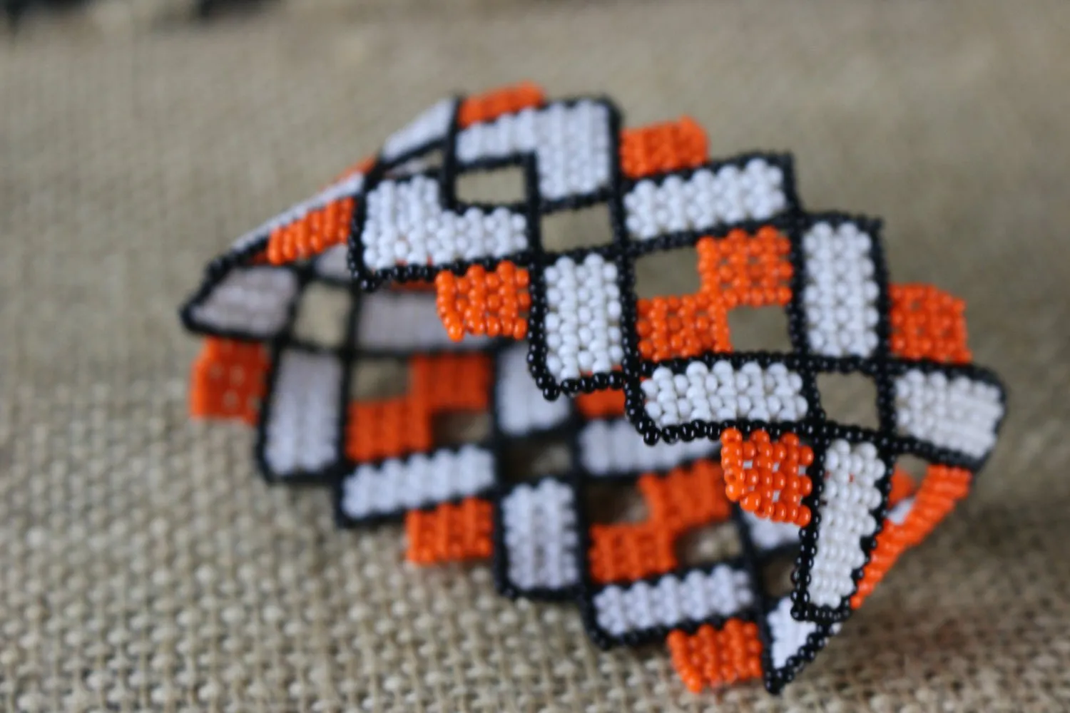 Art# K419  3  inch. Original Kayapo Traditional Peyote stitch Beaded Bracelet from Brazil
