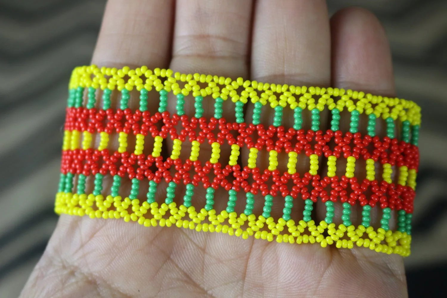 Art# K48  3.5  inch Original Kayapo Traditional Peyote stitch Beaded Bracelet from Brazil.