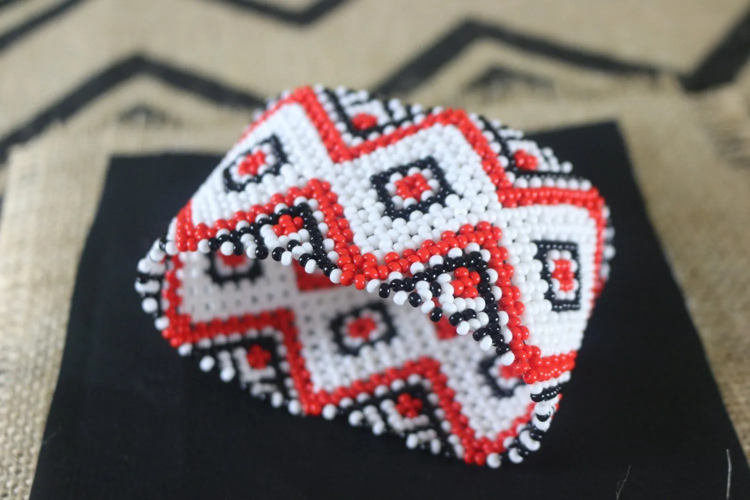 Art# K64  4 inch Original Kayapo Traditional Peyote stitch Beaded Bracelet from Brazil.