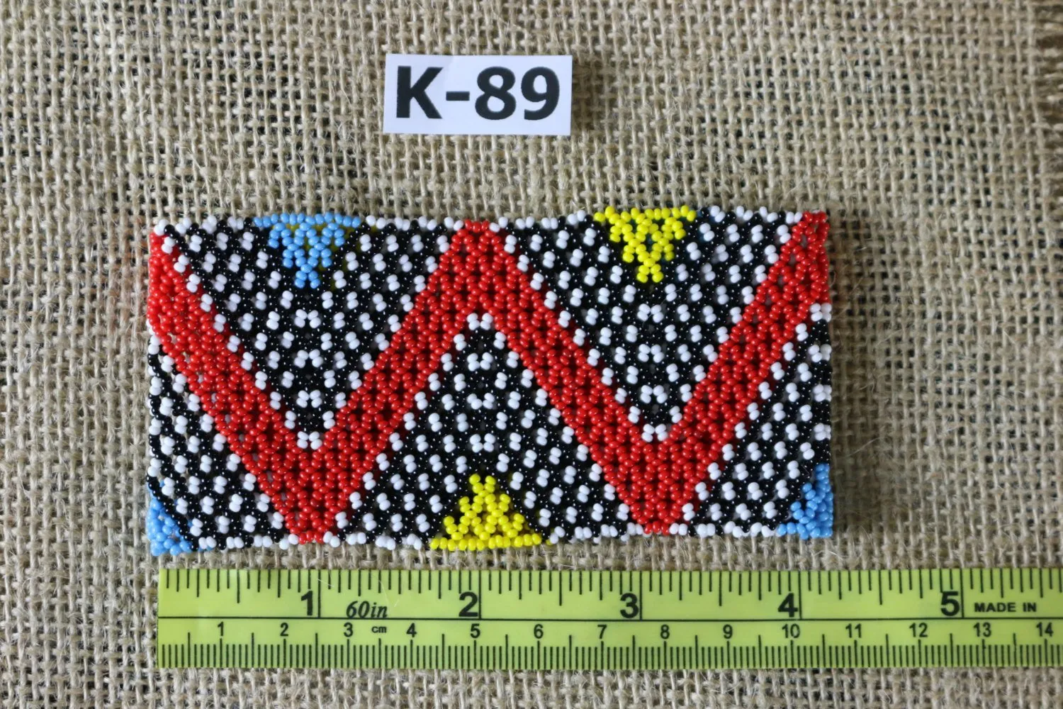 Art# K89  4  inch  Original Kayapo Traditional Peyote stitch Beaded Bracelet from Brazil.