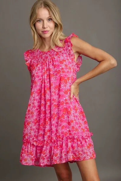 Full Size Ruffle Cap Sleeve Dress