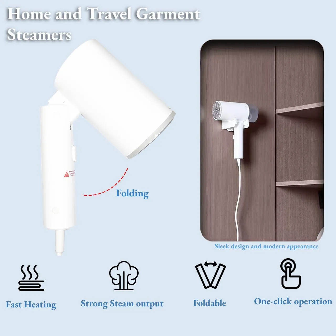 Garment Steamer Iron for Clothes Portable Handheld Steam Iron white
