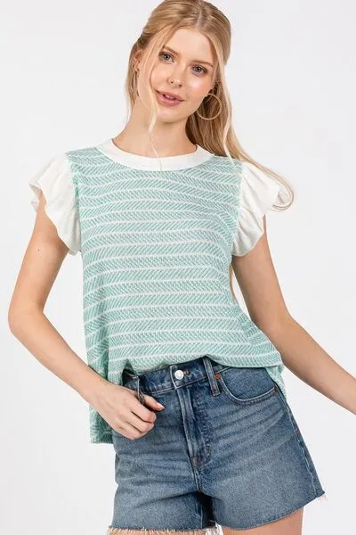 Hazel Blues® |  Ces Femme Contrast Ruffled Sleeve Blouse