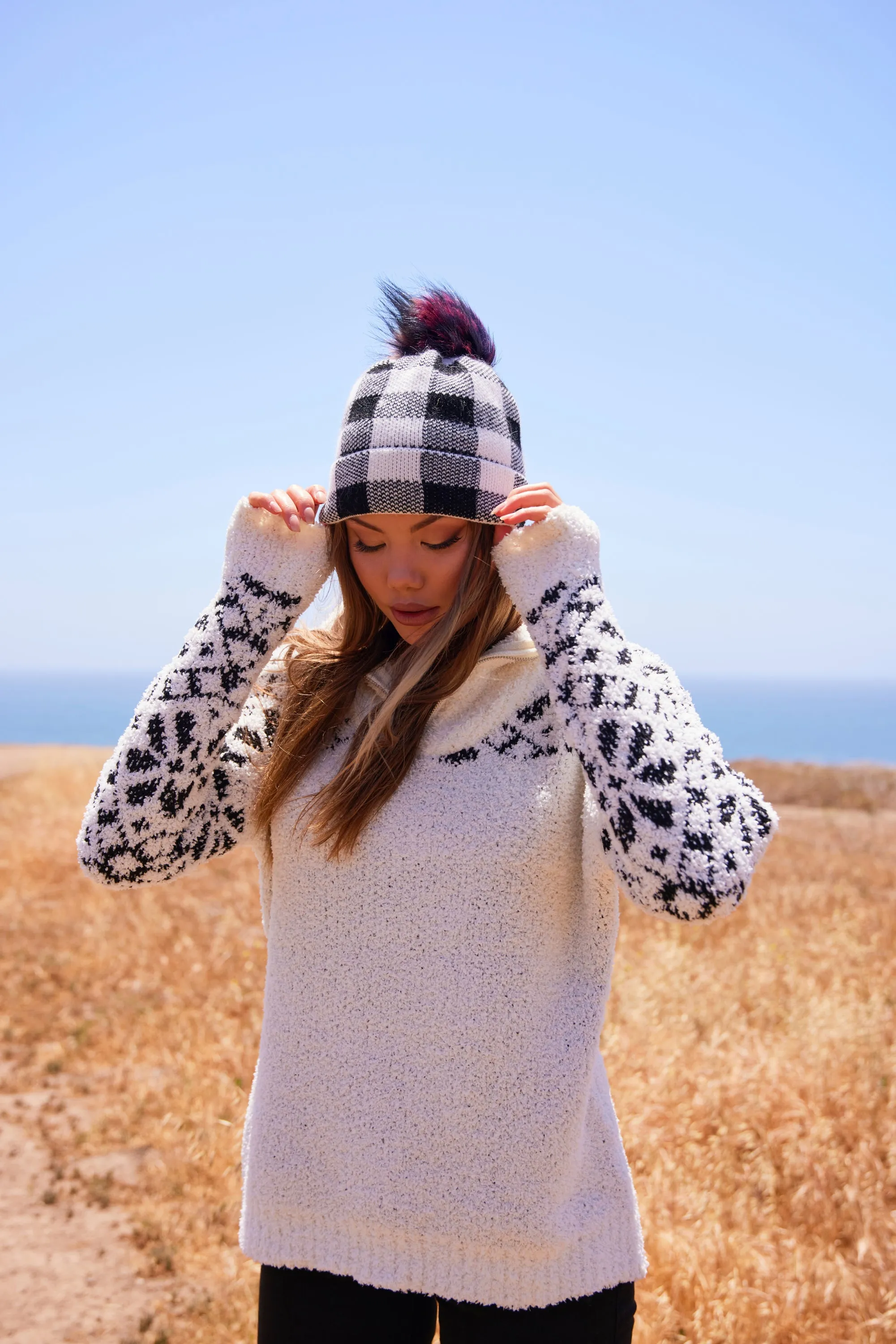 Plaid Hat- Black and White