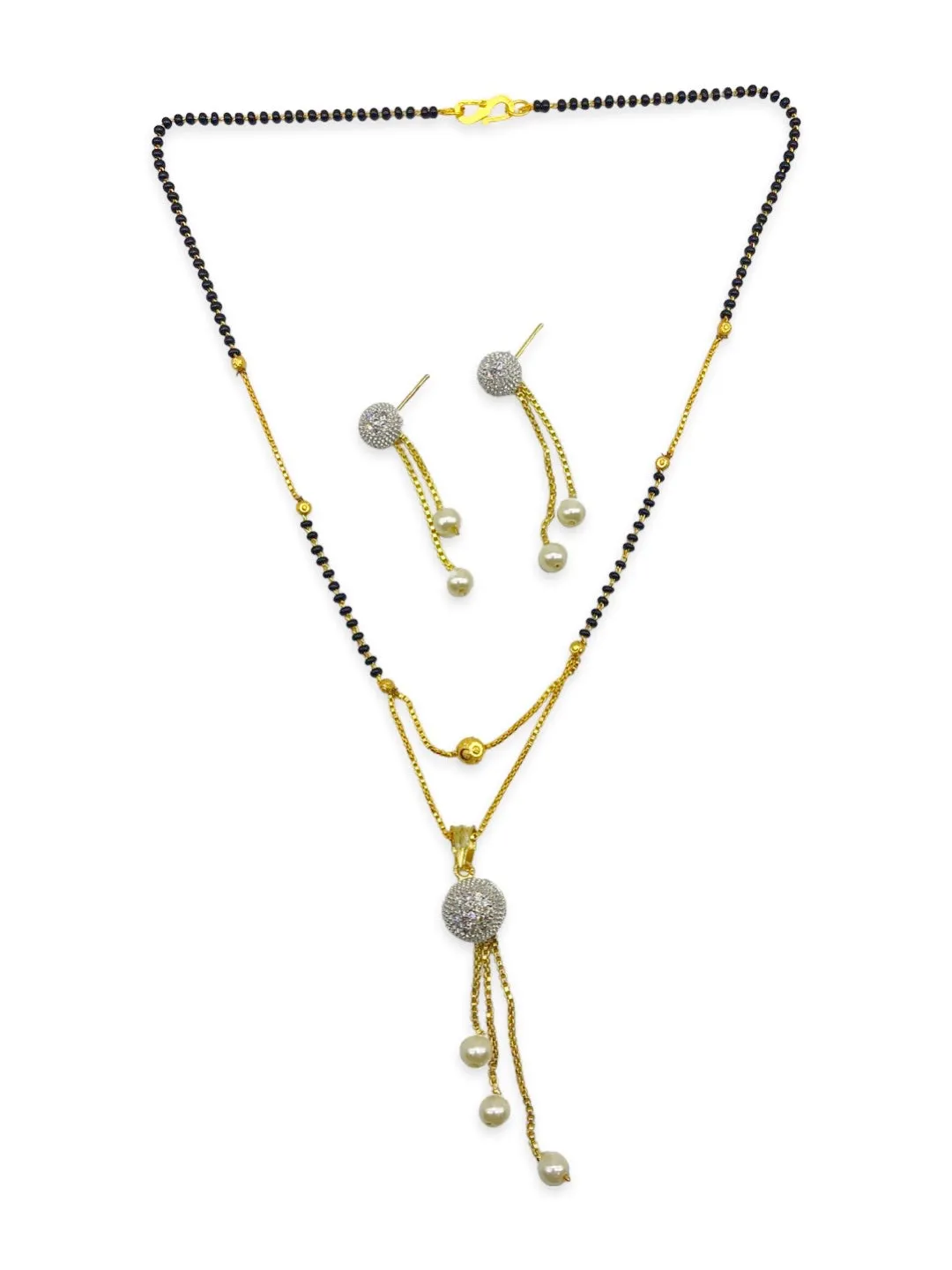 Short Mangalsutra Designs set with earrings gold diamond mangalsutra black beads chain