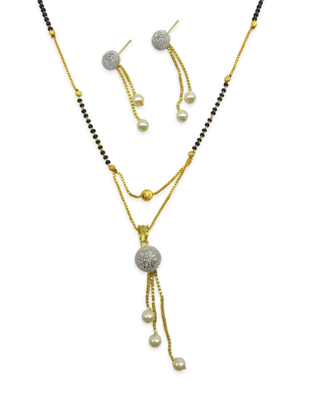 Short Mangalsutra Designs set with earrings gold diamond mangalsutra black beads chain